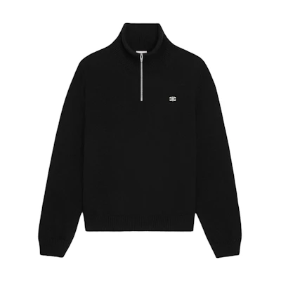 CELINE Black Ribbed Logo Long Sleeve Sweater. 2ADBH048T-38OW