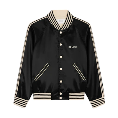 CELINE Black Single-Breasted Jacket with Striped Trim Long Sleeve 2W971048S-38NO