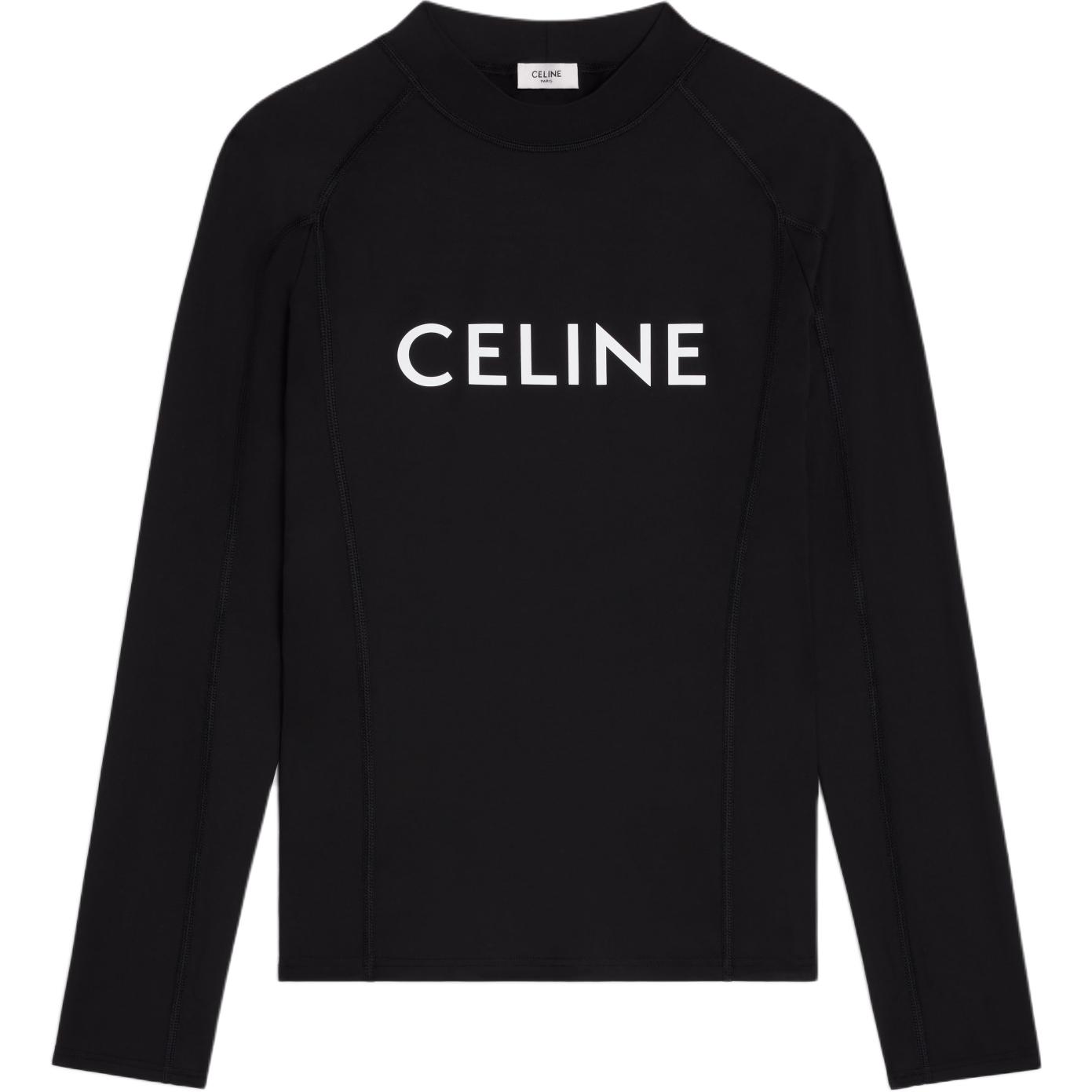 CELINE  Black Slim Fit Turtleneck Long Sleeve Tee with Logo Print. 2X53M370Y-38AW