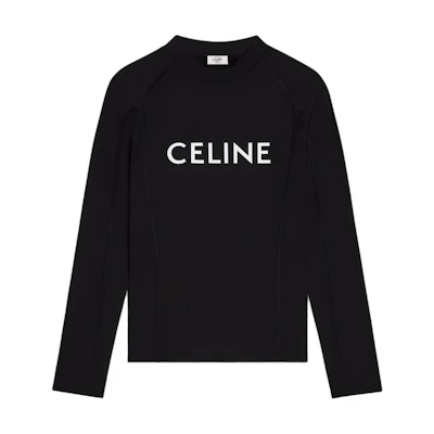 CELINE Black Slim Fit Turtleneck Long Sleeve Tee with Logo Print. 2X53M370Y-38AW