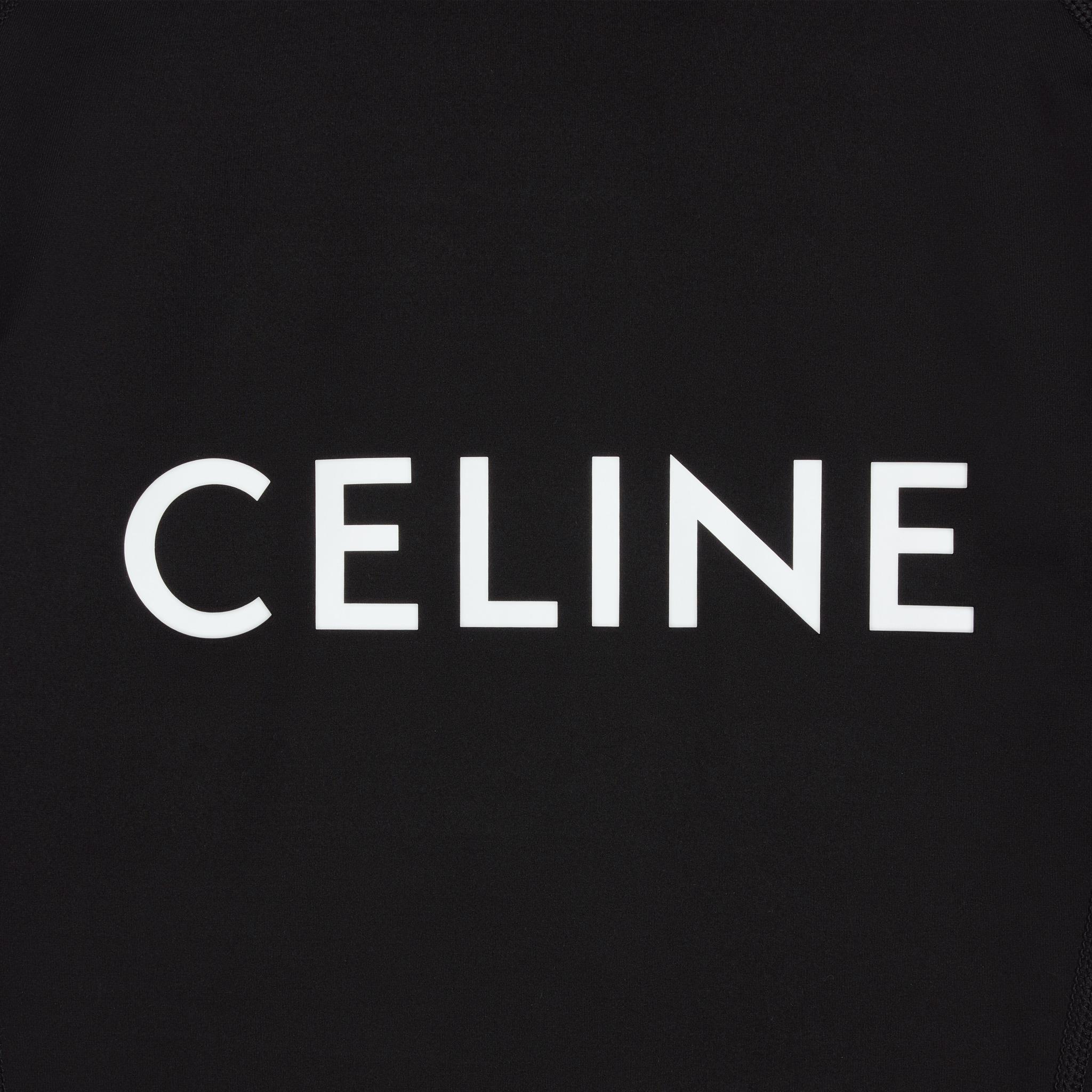 Shop CELINE  Black Slim Fit Turtleneck Long Sleeve Tee with Logo Print. 2X53M370Y-38AW