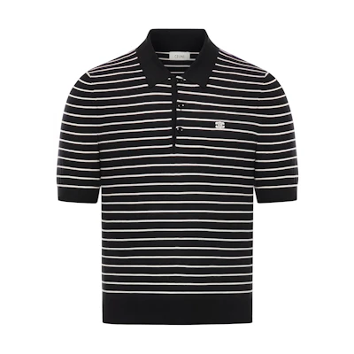 CELINE Black Striped Half-Placket Short-Sleeve Polo Shirt. 2ADCT367Y-38EC