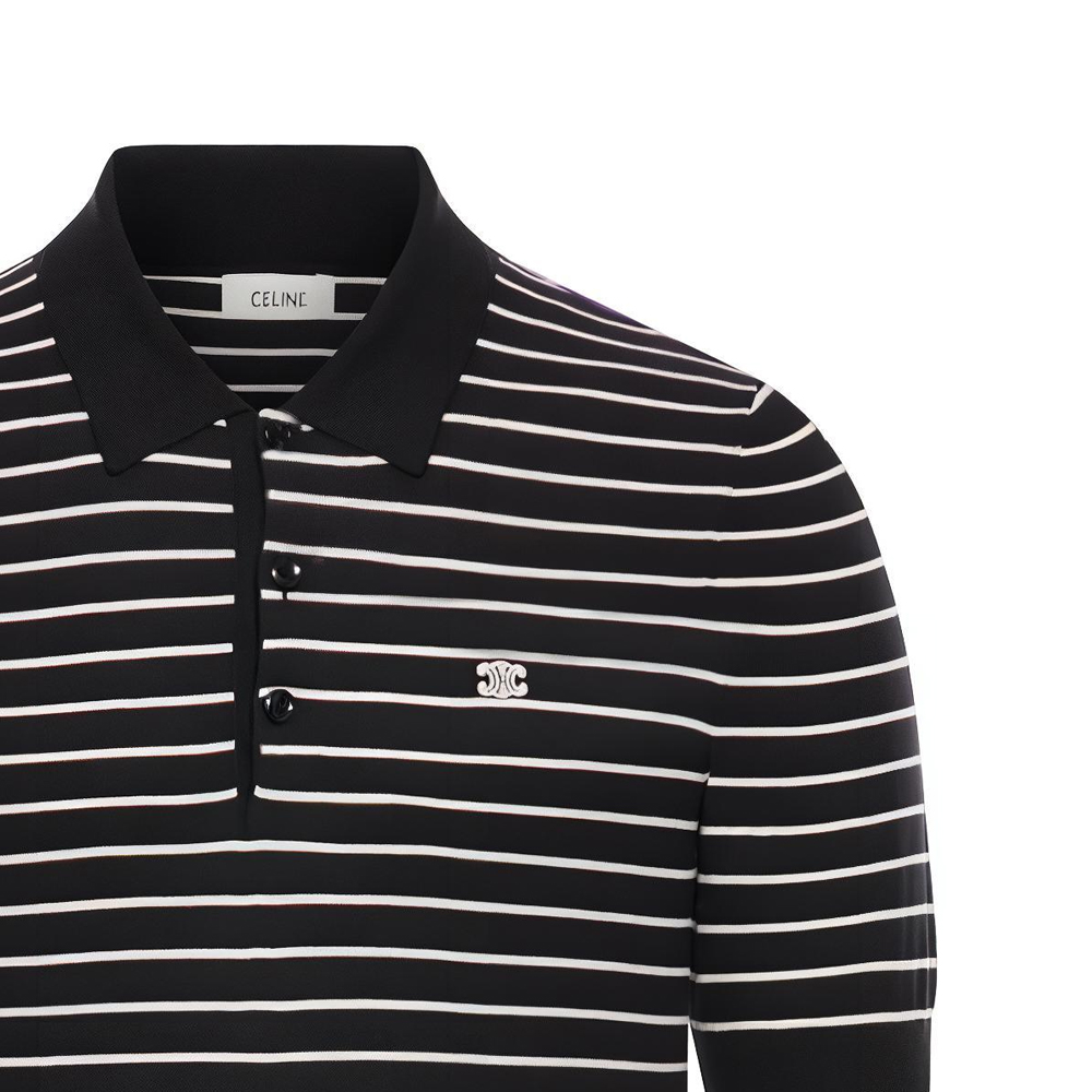 Details for CELINE 黑色條紋短袖半開襟POLO衫. 2ADCT367Y-38EC