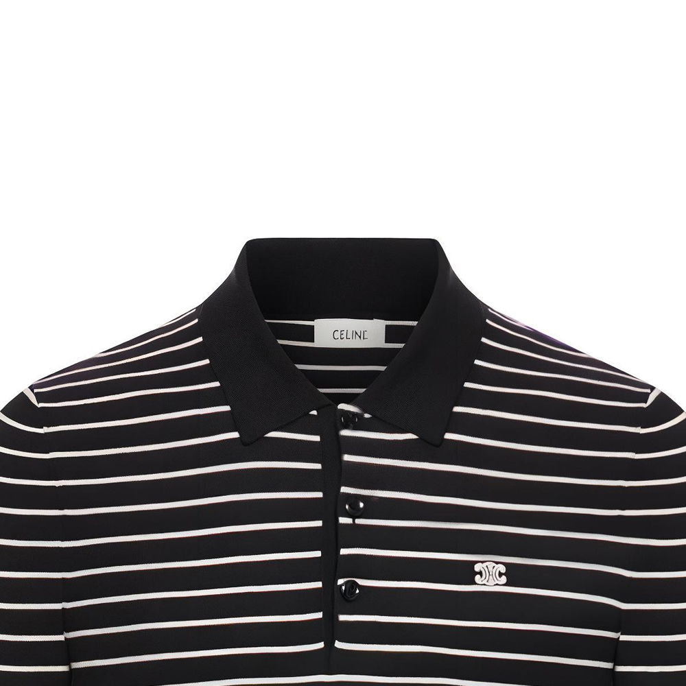 Sizing CELINE 黑色條紋短袖半開襟POLO衫. 2ADCT367Y-38EC