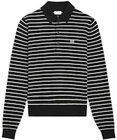 CELINE Black Striped Triomphe Embroidered Long-Sleeve Wool Polo Shirt. 2ADC7276W-38EC CELINE Black Striped Triomphe Embroidered Long-Sleeve Wool Polo Shirt. 2ADC7276W-38EC