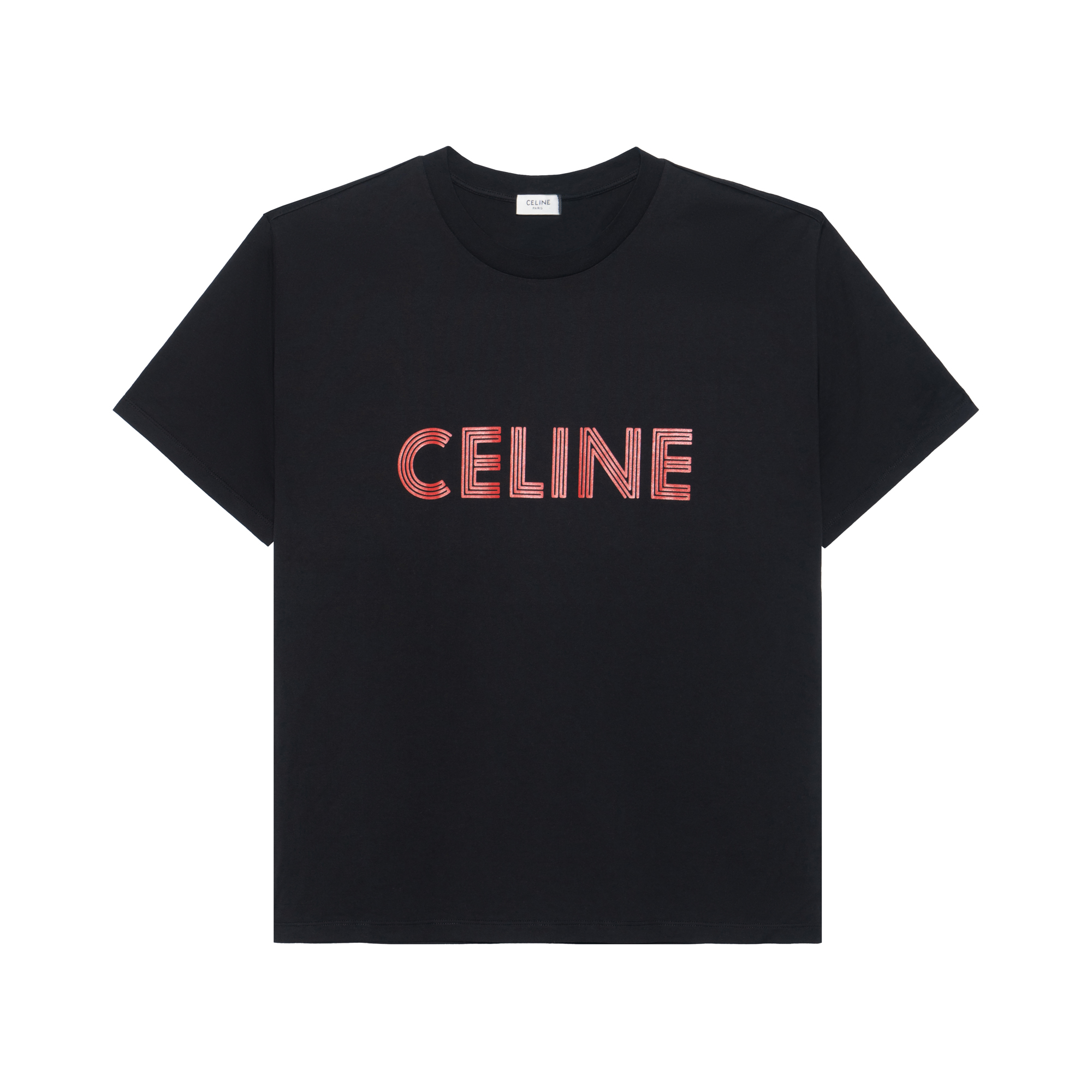 CELINE  Black T-Shirt with Letter Logo Print Crew Neck Short Sleeve. 2X51I671Q-38BR