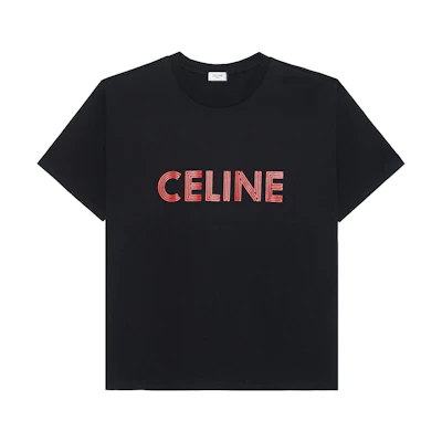 CELINE Black T-Shirt with Letter Logo Print Crew Neck Short Sleeve. 2X51I671Q-38BR