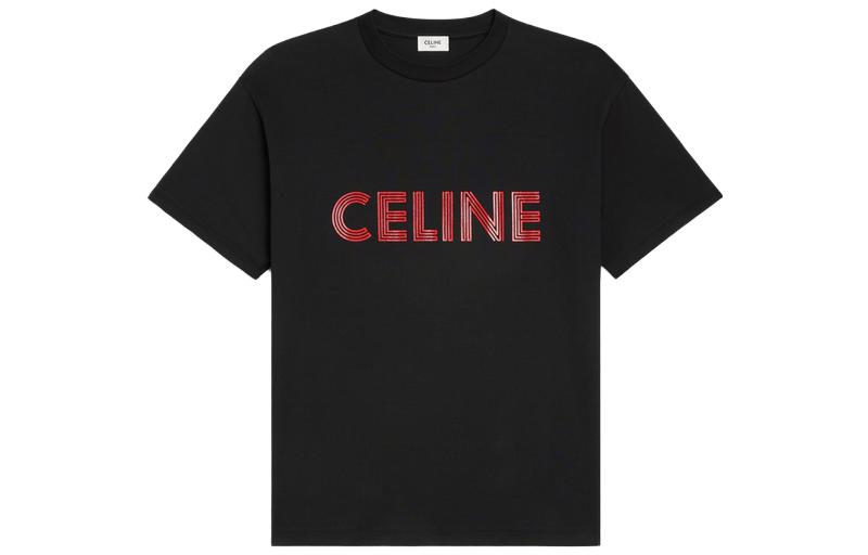 Order CELINE Kaos Hitam Logo Huruf Crew Neck Lengan Pendek. 2X51I671Q-38BR