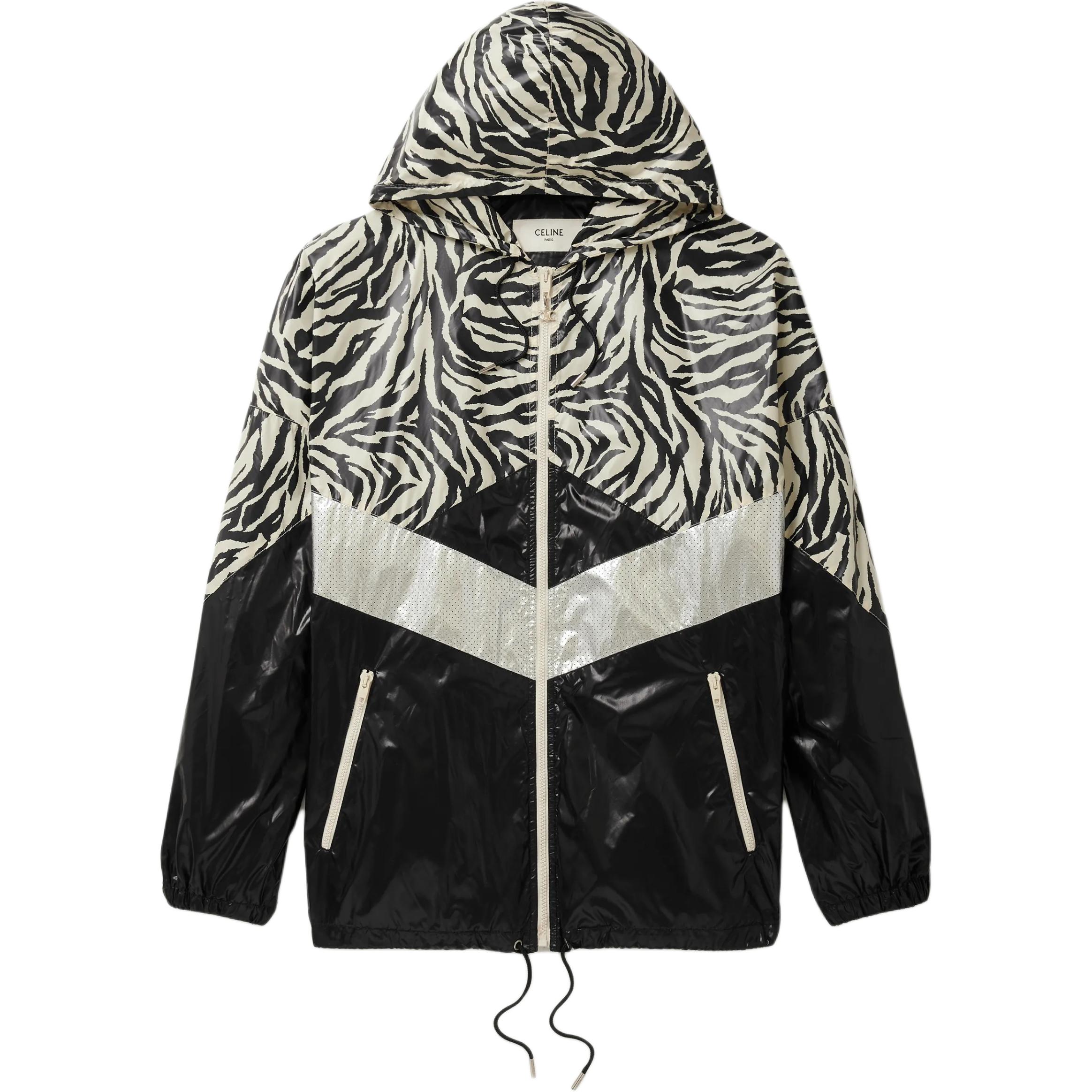 CELINE  Black Tiger Print Panel Zip-Up Hoodie Jacket. 2W537260Q-38AW