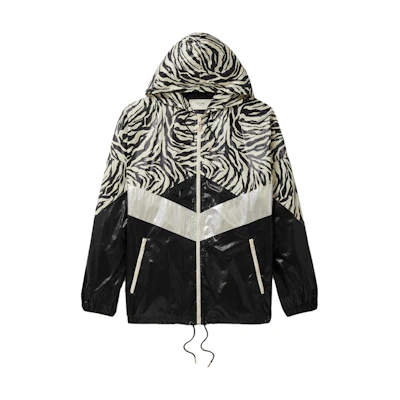 CELINE Black Tiger Print Panel Zip-Up Hoodie Jacket. 2W537260Q-38AW