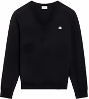 CELINE Black V-Neck Sweater with Solid Color and Logo Embroidery. 2AG26322U38NO CELINE Black V-Neck Sweater with Solid Color and Logo Embroidery. 2AG26322U38NO