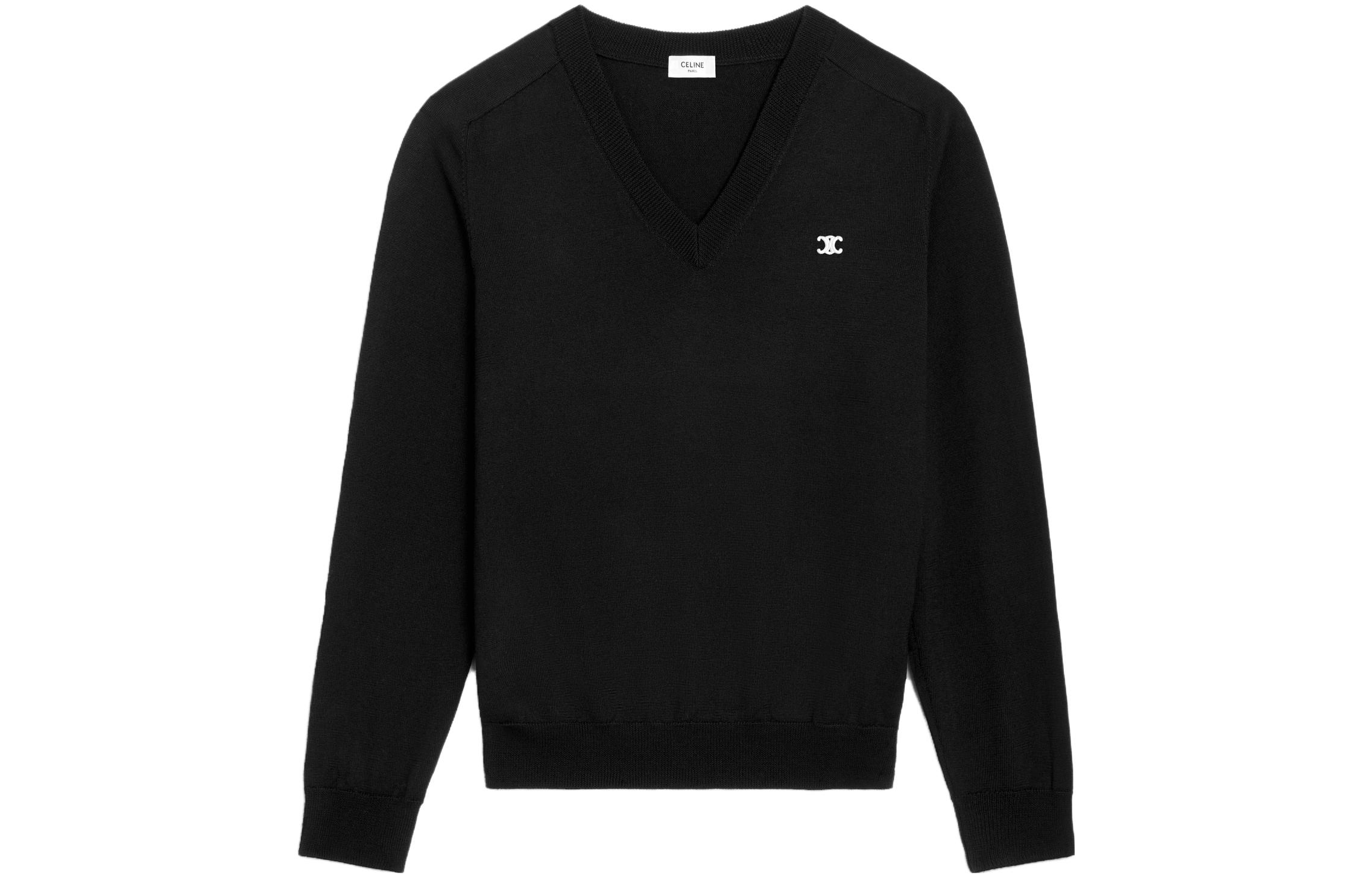 Order CELINE Suéter Negro Escote en V con Color Sólido y Bordado del Logotipo. 2AG26322U38NO