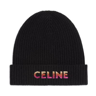 CELINE Black Wool Embroidered Ribbed Beanie 2A07Z666Q-38NO