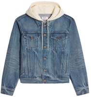 CELINE Blue Denim Jacket with Patchwork Logo Print Long Sleeves. 2Q858930F-07UW CELINE Blue Denim Jacket with Patchwork Logo Print Long Sleeves. 2Q858930F-07UW