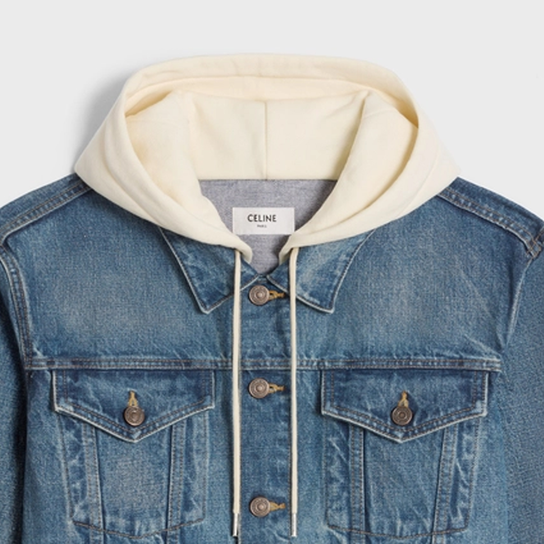 Details for CELINE Jaket Denim Biru dengan Patchwork Logo Print Lengan Panjang. 2Q858930F-07UW