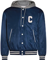 CELINE Blue Striped Letter Print Hooded Jacket with Button Closure. 2W15A227R-07MR CELINE Blue Striped Letter Print Hooded Jacket with Button Closure. 2W15A227R-07MR