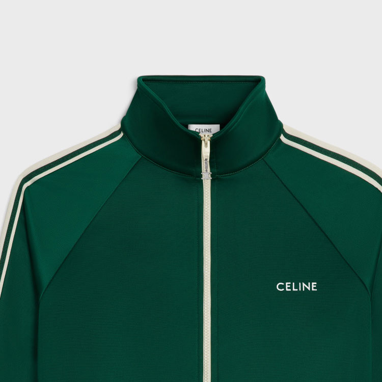 Sizing CELINE 瓶綠色條紋拉鍊Logo印花休閒外套. 2Y99E859W-55VZ