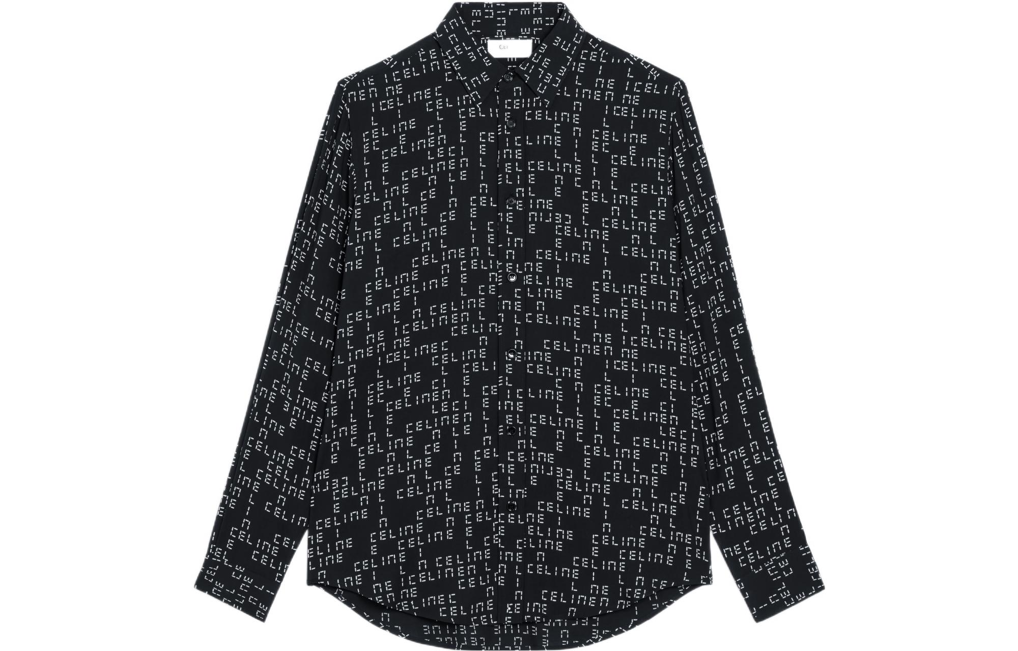 CELINE  Boy Doll Digital Print Black Long Sleeve Slim Fit Shirt. 2C813977N-38CE