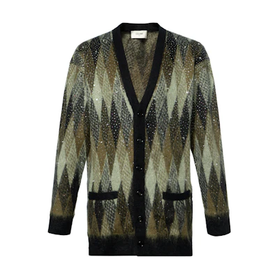 CELINE Boy Doll FW22 Sequin Embroidered Knit Cardigan Sweater Green 2AA48606S-30GR