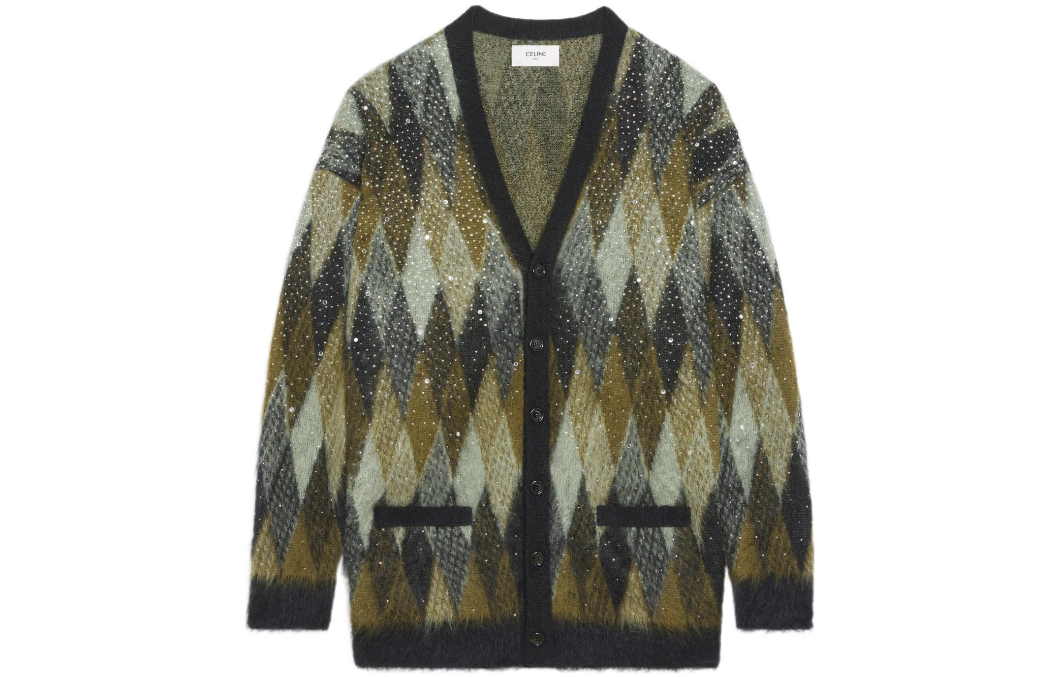 Order セリーヌ ボーイドール FW22 スパンコール刺繍ニットカーディガン グリーン 2AA48606S-30GR