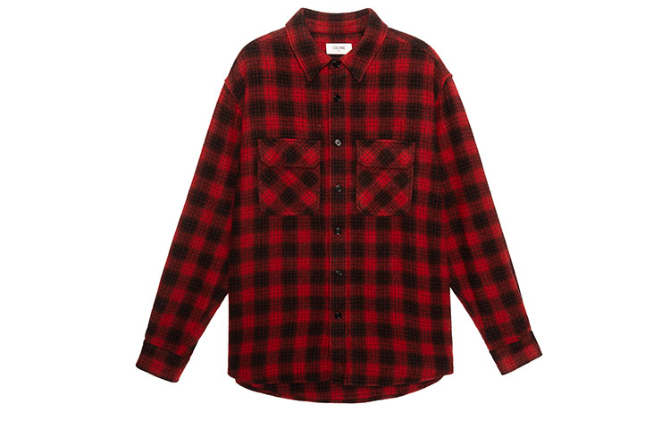 CELINE  Boy Doll Plaid Button-Up Loose Long-Sleeve Shirt Red 2C574017F-27RB