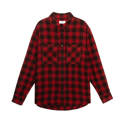 CELINE Boy Doll Plaid Button-Up Loose Long-Sleeve Shirt Red 2C574017F-27RB