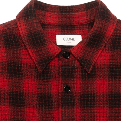 CELINE Boy Doll Plaid Button-Up Loose Long-Sleeve Shirt Red 2C574017F-27RB Cheap CELINE Boy Doll Plaid Button-Up Loose Long-Sleeve Shirt Red 2C574017F-27RB