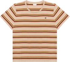 CELINE Brown Striped Colorblock Logo Embroidered Crewneck T-Shirt 2X392305I-02MD CELINE Brown Striped Colorblock Logo Embroidered Crewneck T-Shirt 2X392305I-02MD