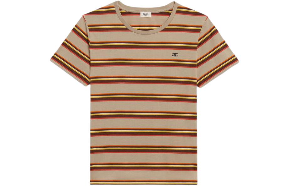 Order Camiseta CELINE Marrón a Rayas con Logo Bordado y Cuello Redondo. 2X392305I-02MD