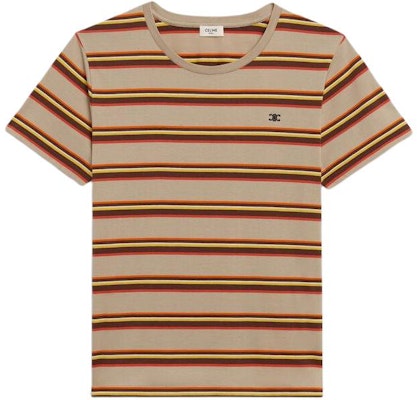 Camiseta CELINE Marrón a Rayas con Logo Bordado y Cuello Redondo. 2X392305I-02MD Order Camiseta CELINE Marrón a Rayas con Logo Bordado y Cuello Redondo. 2X392305I-02MD
