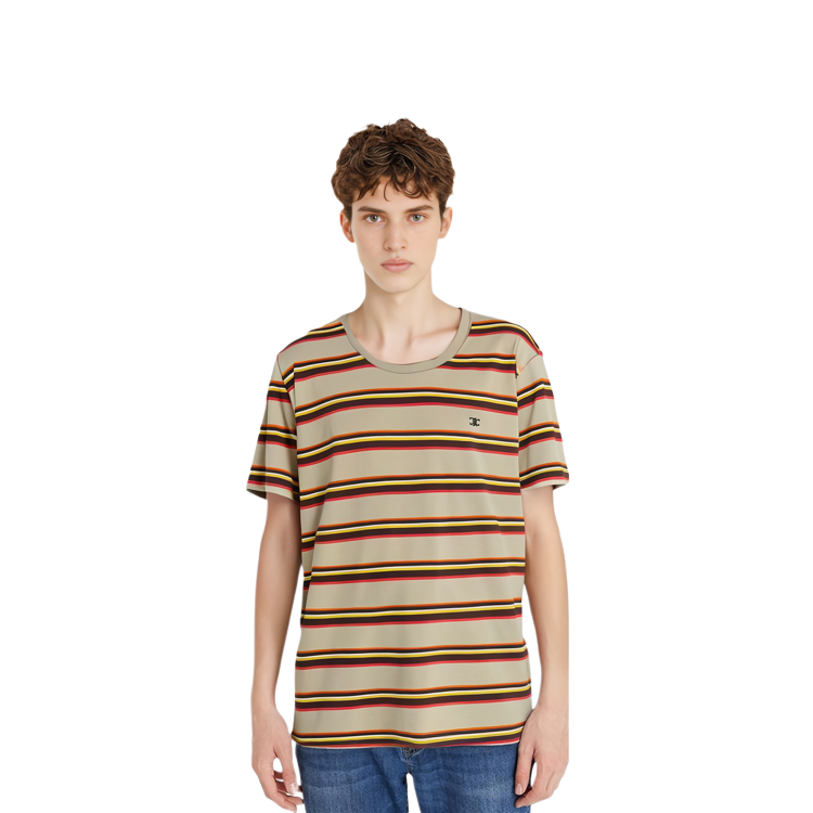 Purchase Camiseta CELINE Marrón a Rayas con Logo Bordado y Cuello Redondo. 2X392305I-02MD