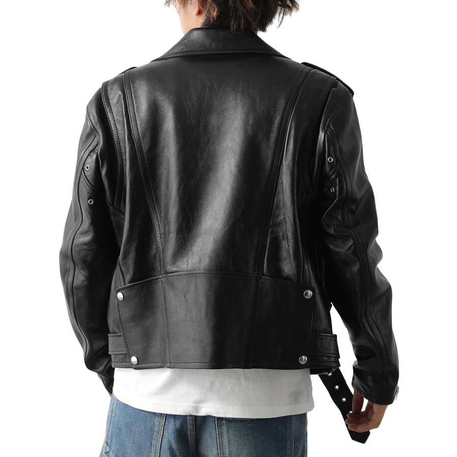 Sizing CELINE  Dysfunctional Bauhaus Black Leather Jacket with Belt Decor. 2EE31280D-38NO