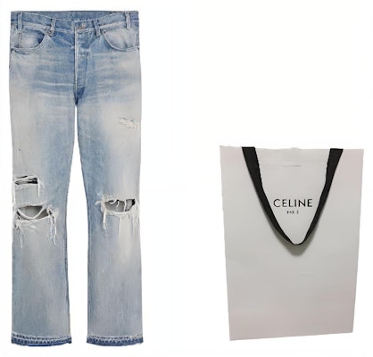 CELINE FW22 Distressed Pocket Straight Leg Jeans Blue 2N833033S-08WT Shop CELINE FW22 Distressed Pocket Straight Leg Jeans Blue 2N833033S-08WT