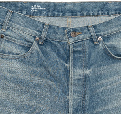 CELINE FW22 Distressed Pocket Straight Leg Jeans Blue 2N833033S-08WT Details for CELINE FW22 Distressed Pocket Straight Leg Jeans Blue 2N833033S-08WT