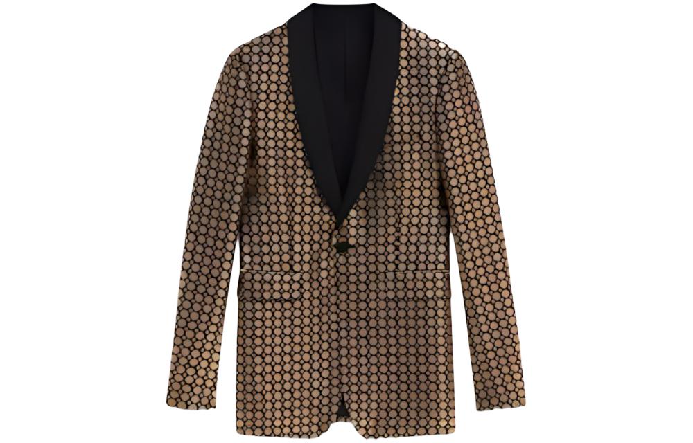 CELINE  Gold Polka Dot Print Long Sleeve Blazer Jacket. 2V094858E-38NG