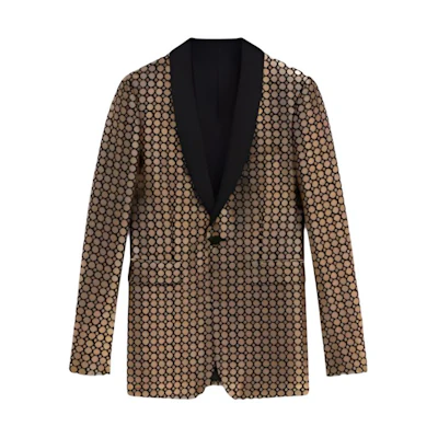 CELINE Gold Polka Dot Print Long Sleeve Blazer Jacket. 2V094858E-38NG