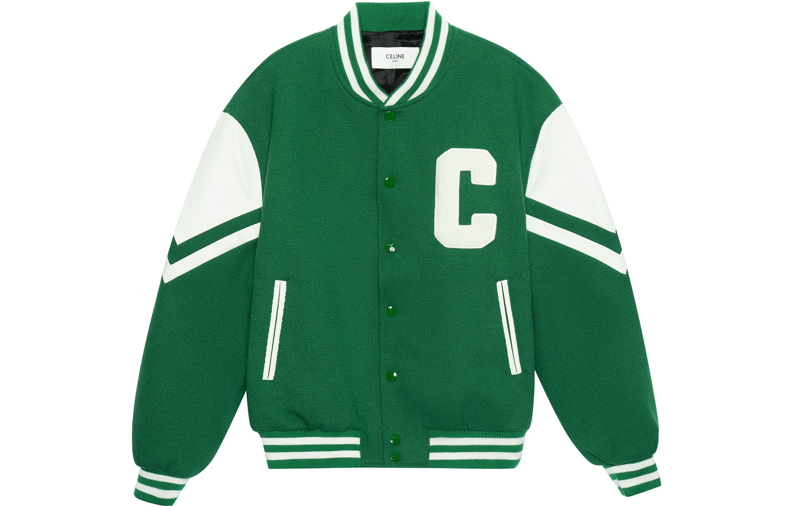 Order CELINE Jaket Baseball Hijau dengan Letter Patch. 2V58N896C-30GG