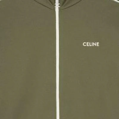 CELINE Khaki Letter Embroidered Logo Zip Jacket. 2Y490121O-02KK Details for CELINE Khaki Letter Embroidered Logo Zip Jacket. 2Y490121O-02KK