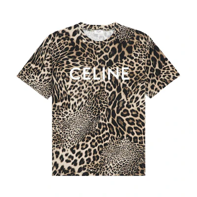 CELINE Leopard Print Crew Neck T-Shirt Brown Casual Style. 2X681311W-19LW