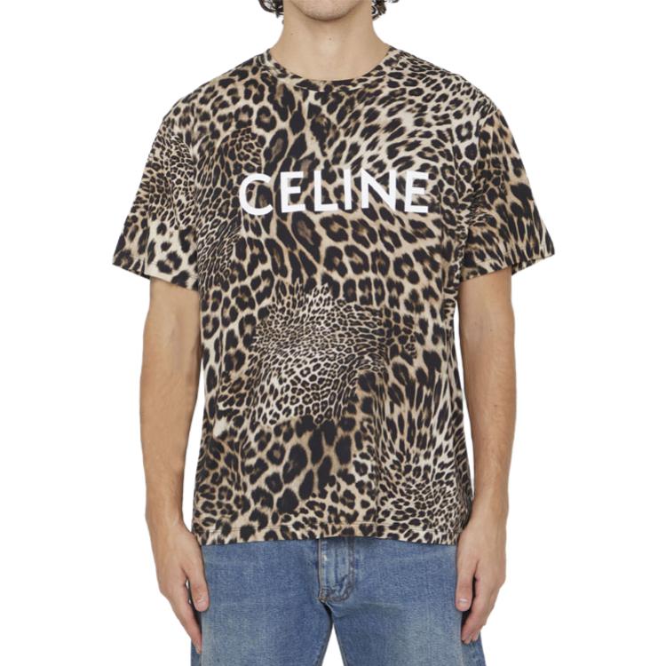 Shop CELINE Kaos Coklat Motif Leopard Leher Bulat Gaya Kasual. 2X681311W-19LW