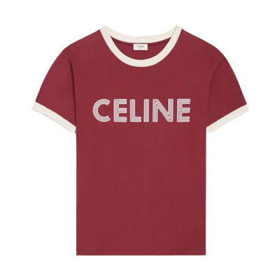 CELINE Letter Print Crewneck T-Shirt Wine Red. 2X49I671Q-28RF