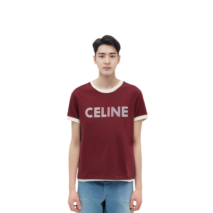 Purchase CELINE 字母印花酒红色圆领T恤。 2X49I671Q-28RF