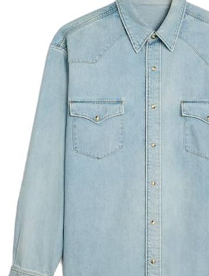 CELINE Light Blue Solid Color Long Sleeve Button-Up Shirt. 2T303361U08YK Details for CELINE Light Blue Solid Color Long Sleeve Button-Up Shirt. 2T303361U08YK