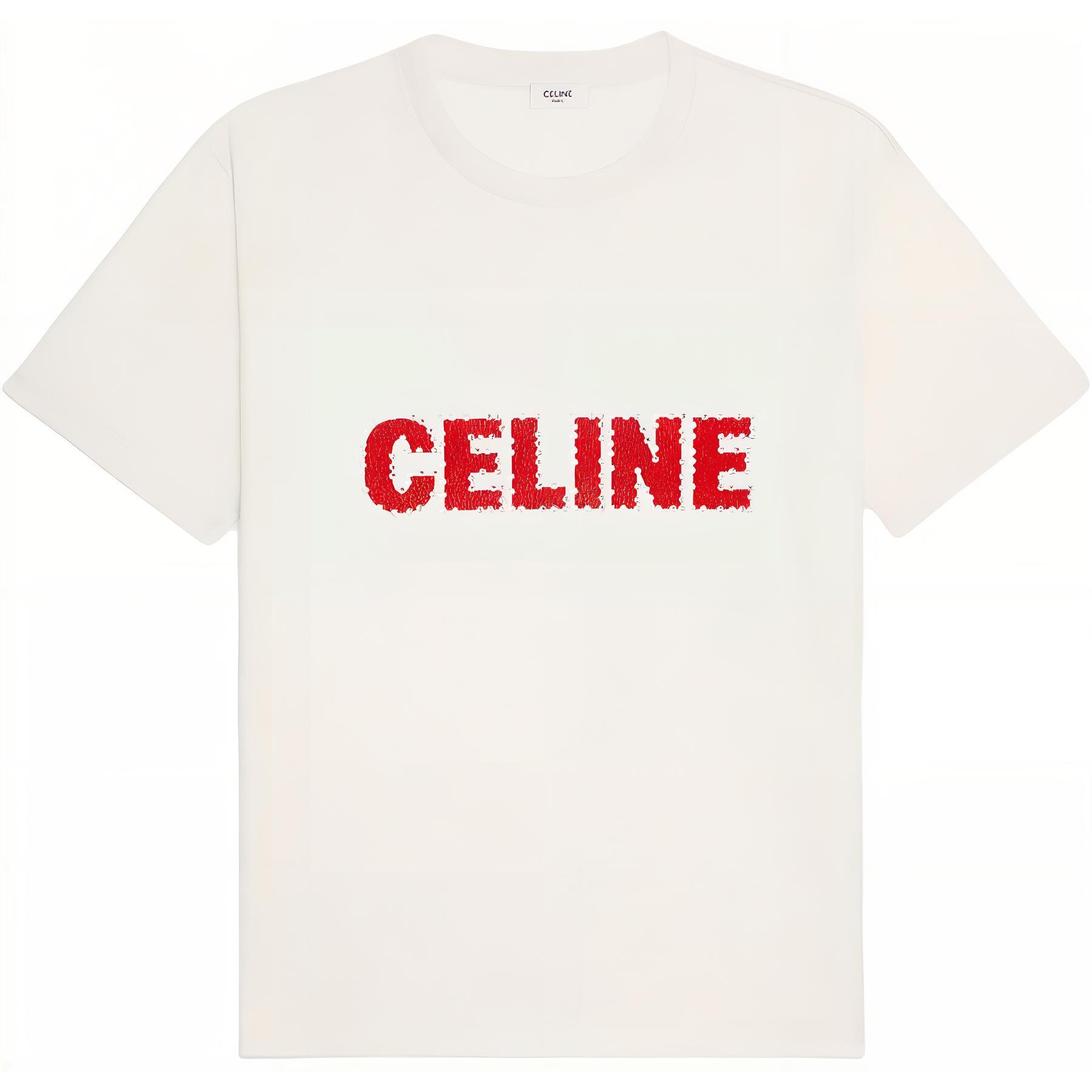 CELINE  Logo Print Crew Neck Short Sleeve T-Shirt - White 2X15M671Q-01OR