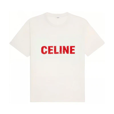 CELINE Logo Print Crew Neck Short Sleeve T-Shirt - White 2X15M671Q-01OR