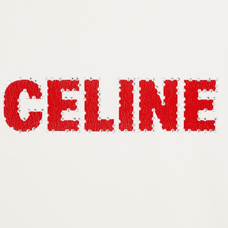 Shop CELINE Baju T-Shirt Logo Cetak Leher Bulat Lengan Pendek - Putih 2X15M671Q-01OR