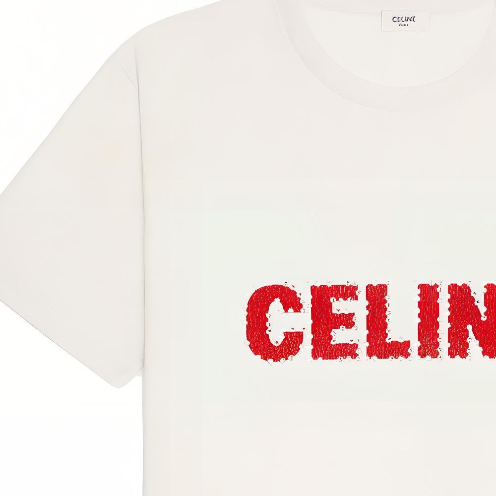 Details for CELINE Baju T-Shirt Logo Cetak Leher Bulat Lengan Pendek - Putih 2X15M671Q-01OR