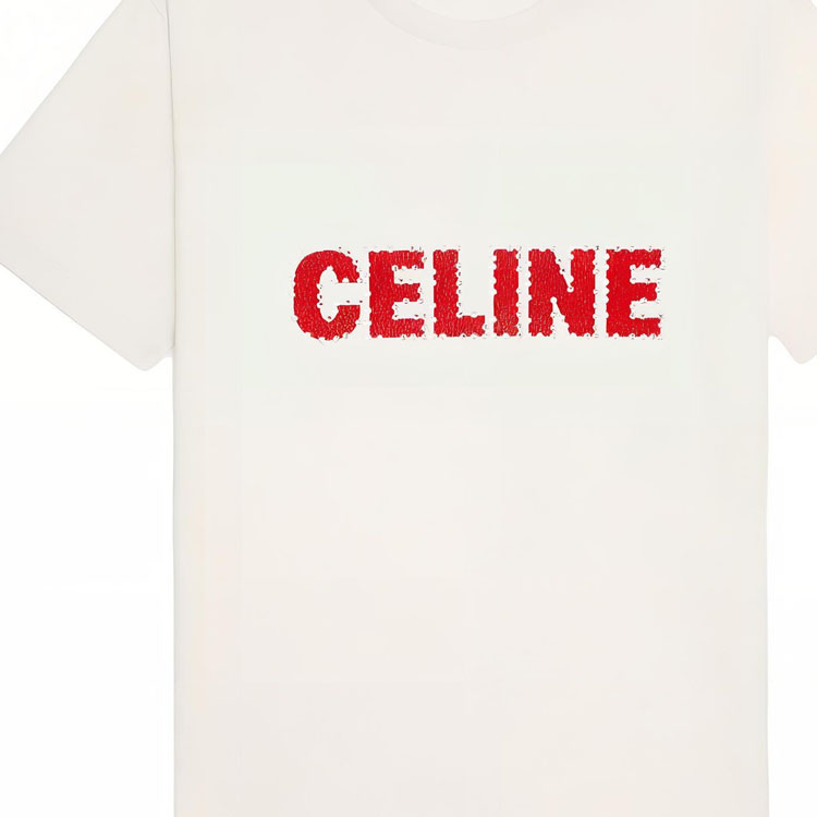 Sizing CELINE Baju T-Shirt Logo Cetak Leher Bulat Lengan Pendek - Putih 2X15M671Q-01OR