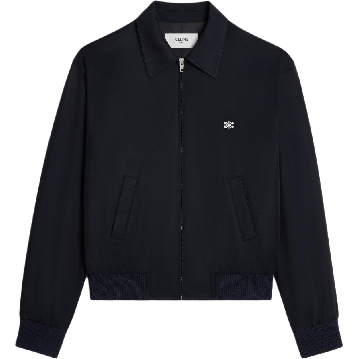 CELINE  Navy Blue Solid Logo Embroidered Long-Sleeve Jacket 2W47B585X-07MR