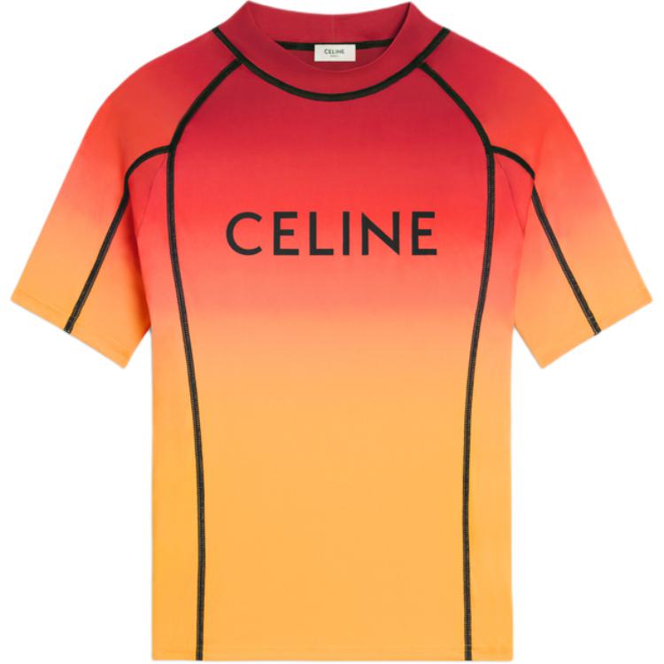 Buy CELINE 漸層標誌印花圓領T恤 橙色 2X52M729Y-14MA